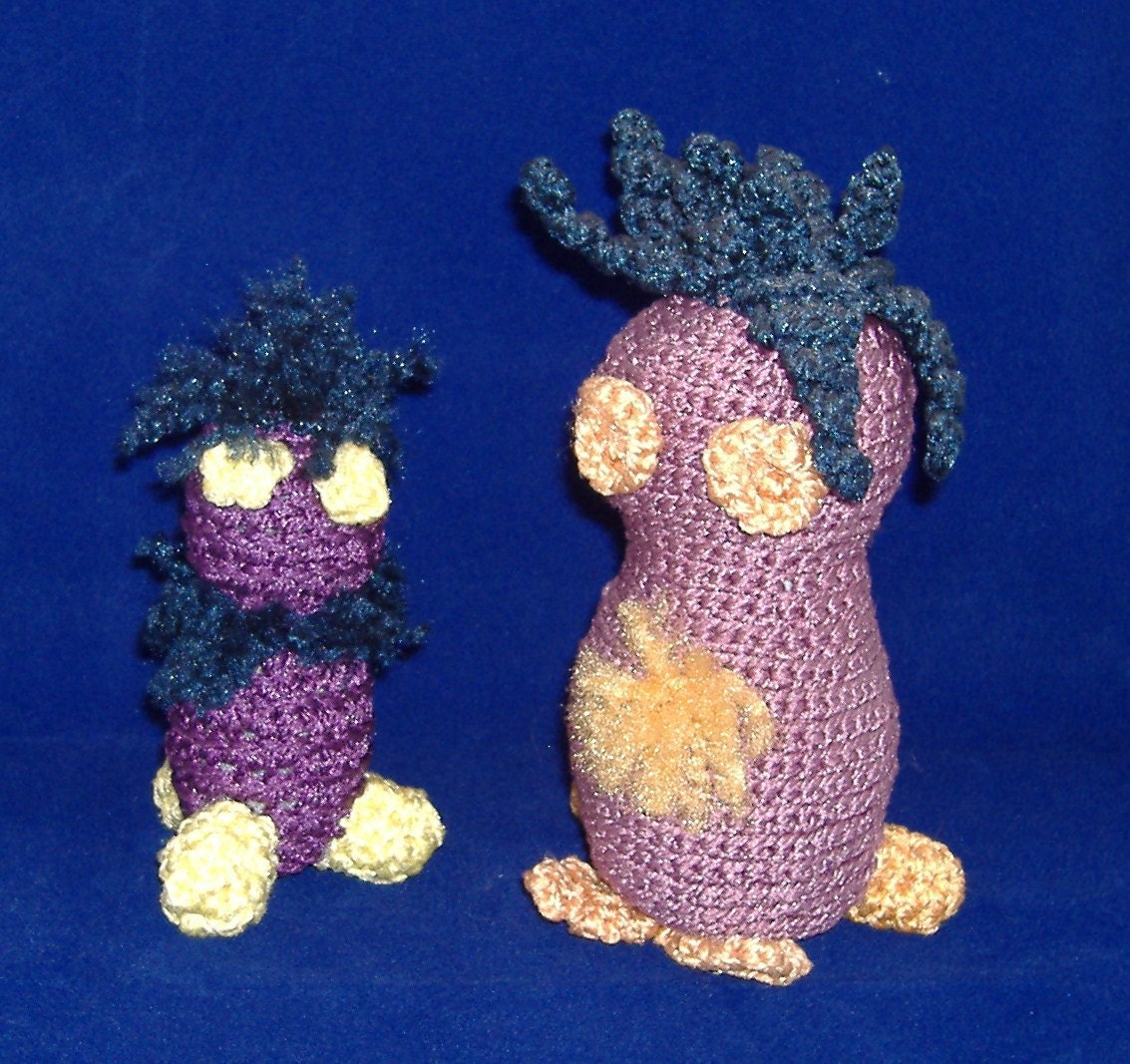 Purple Pair of Amigurumi - 7 inches and 5 inches Tall