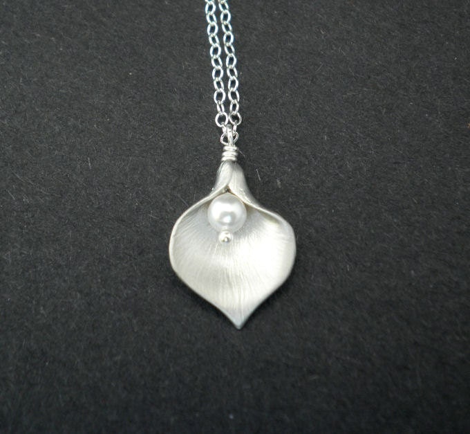Calla Lily Necklace -- Sterling Silver Necklace -- Flower Necklace