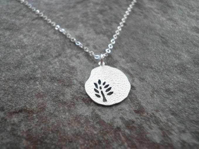 Sterling Silver Necklace -- Cutout Branch Pendant