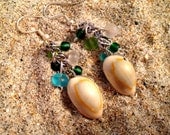 Teal and Green Sea Shell Earrings