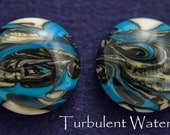 SALE Handcrafted Glass Cabochon Pair - Tubulent Waters