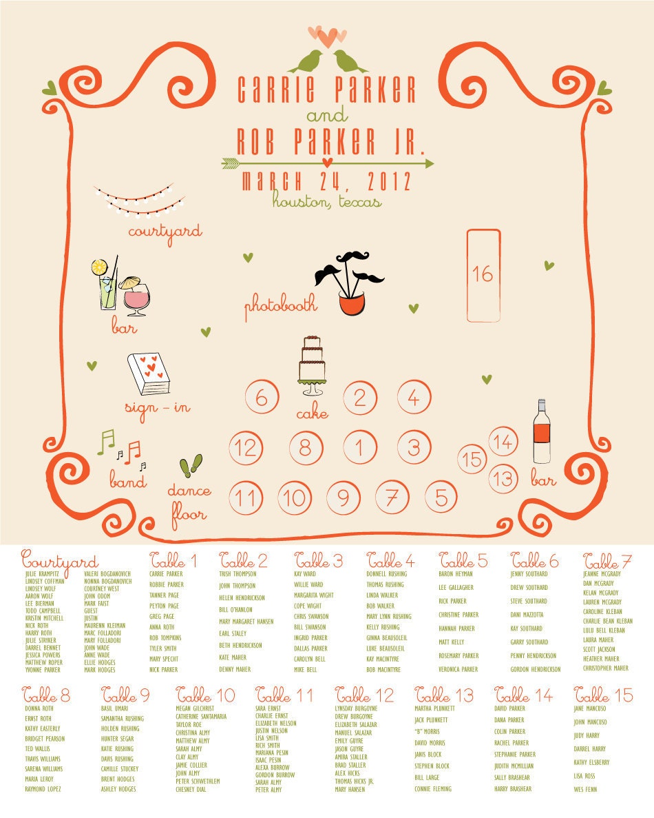 Wedding Seating Chart: 12 by 15.75