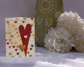 Hearts Aplenty Country Style Handmade Card with Wooden Button, Fabric, and Leaf Skeleton