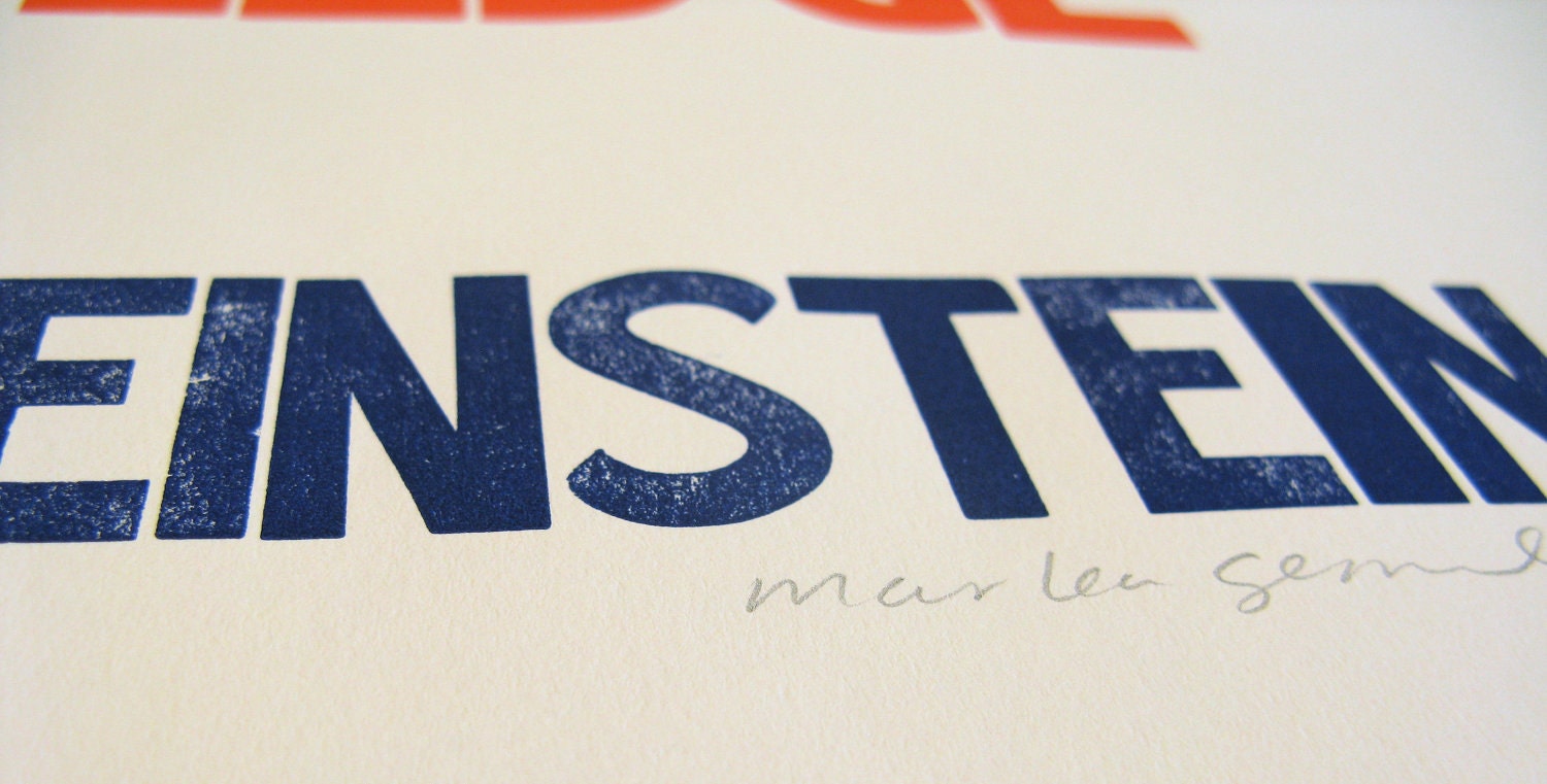 SALE -- Einstein quote letterpress poster -- ALMOST GONE -- Imagination is more important than knowledge