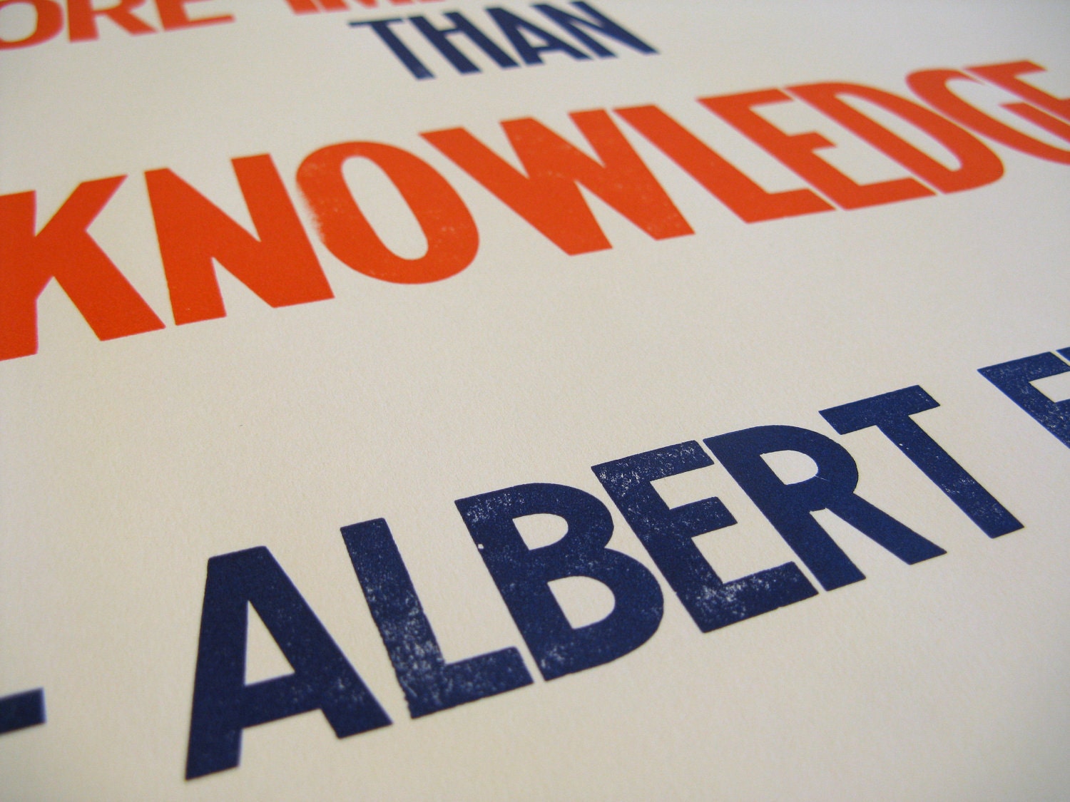 SALE -- Einstein quote letterpress poster -- ALMOST GONE -- Imagination is more important than knowledge