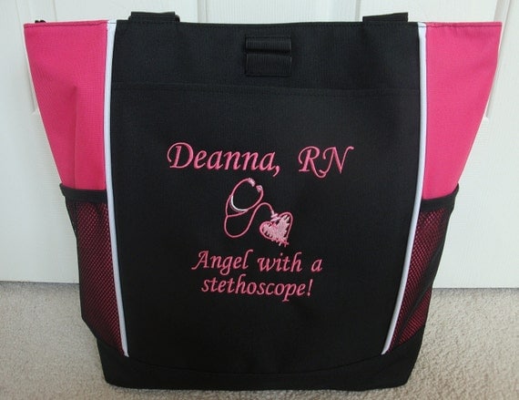 Tote Bag Personalized Nurse Student LPN LVN BSN Angel with Stethoscope Appreciation Gift