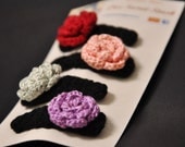Crochet-covered Black Snap Clips with Crochet Roses in Pearl Cotton