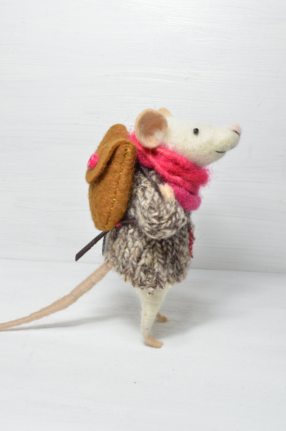 FIRTS PAYMENT of 3 - Little Traveler Mouse - unique - needle felted ornament animal, felting dreams made to order