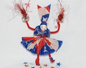 Spun cotton & Chenille patriotic ornament a Vintage craft OOAK original by jejeMae