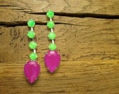 Electric Neon Grape and Tropical Green Crystal Drop Earrings