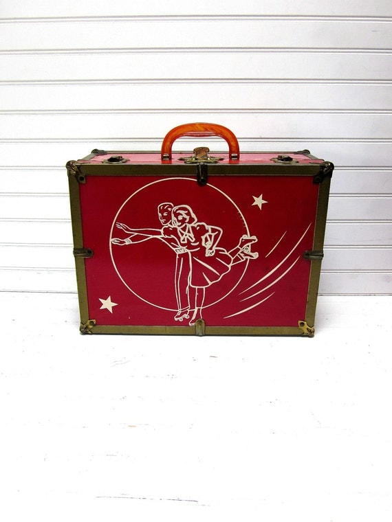SALE Vintage Roller Skate Case Red Brass by GoodBonesVintageCo