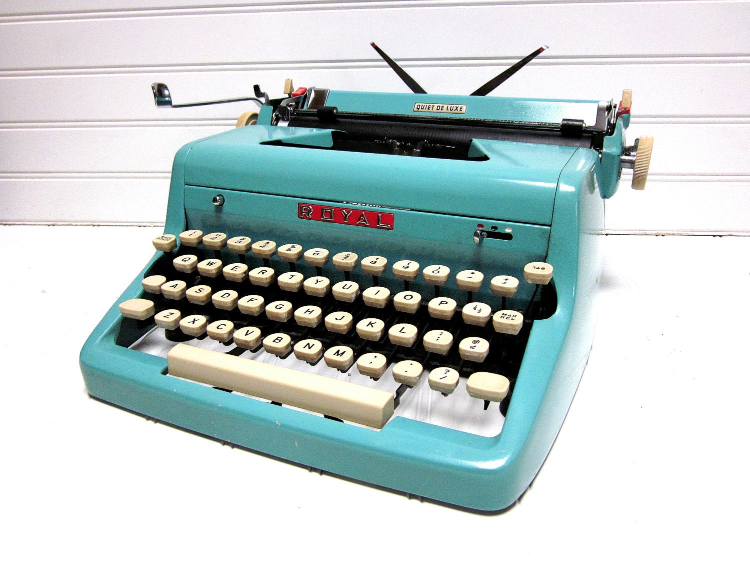 SALE Vintage Typewriter Turquoise Royal Quiet DeLuxe Baby Blue Manual Typewriter