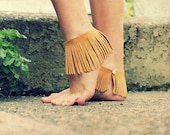 Fringe Anklets or Armbands, natural leather suede