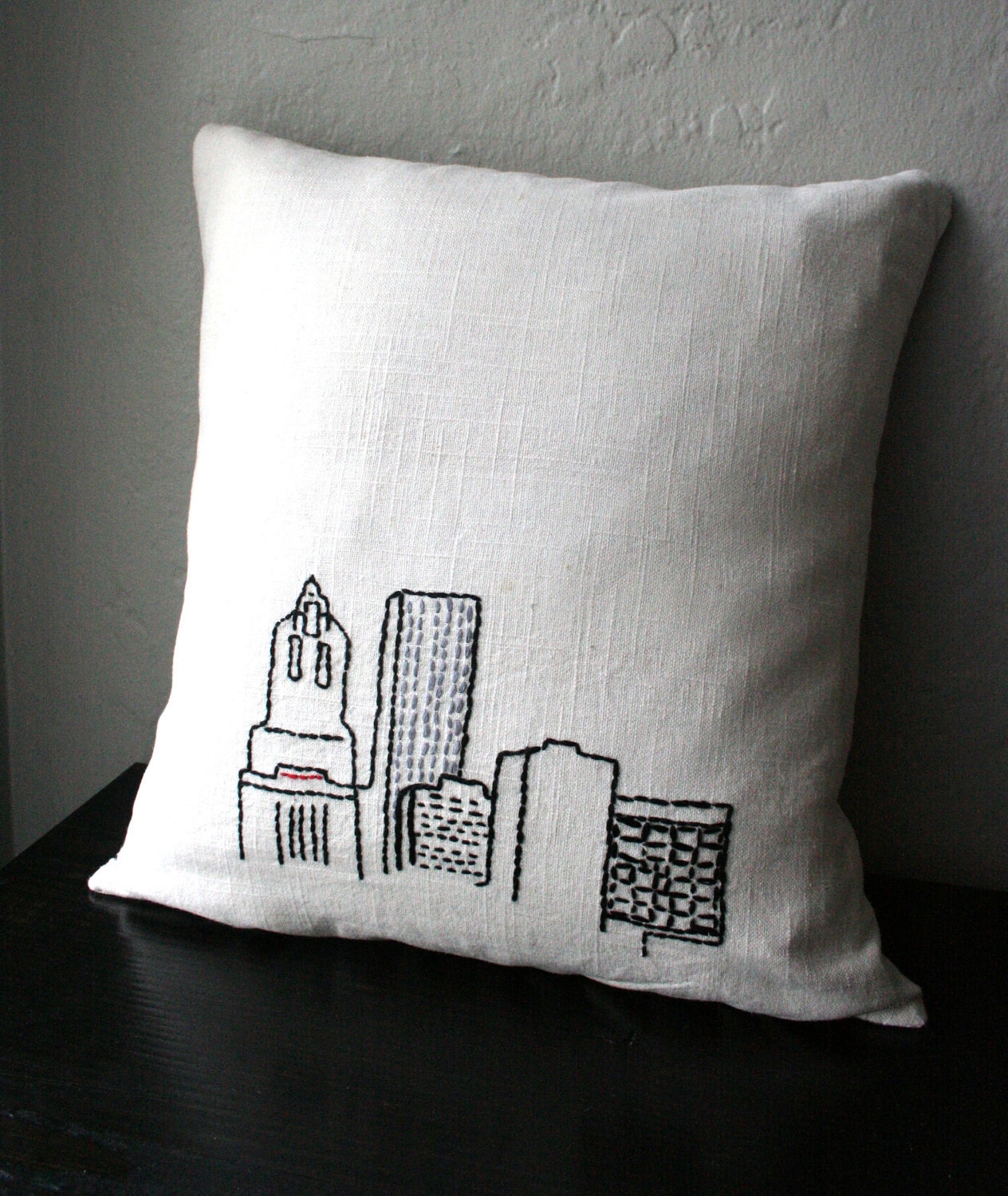 Hand- Embroidered Pillow Cover  - Whimsy City - Needlepoint Cushion