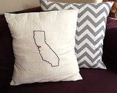 Pillow Cover - Choose Your State with Heart & Show Your Love- Hand-Embroidered on Linen - Accent Pillow