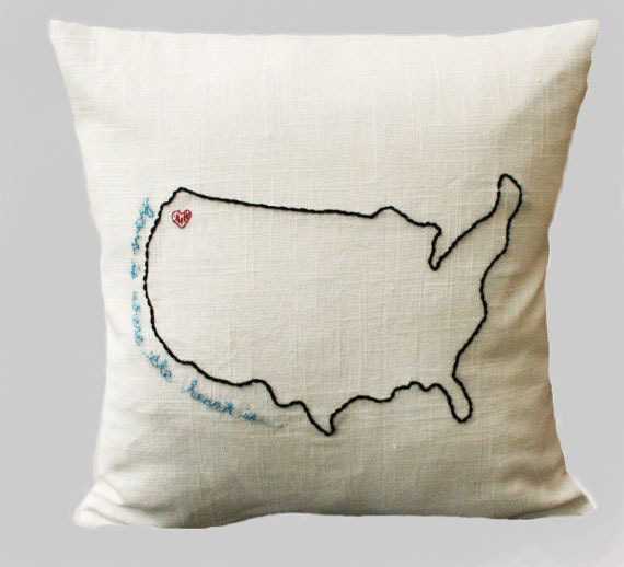 Embroidered Pillow Cover - Home Is Where The Heart Is - Hand-Embroidered  Pillows Needlepoint on Linen