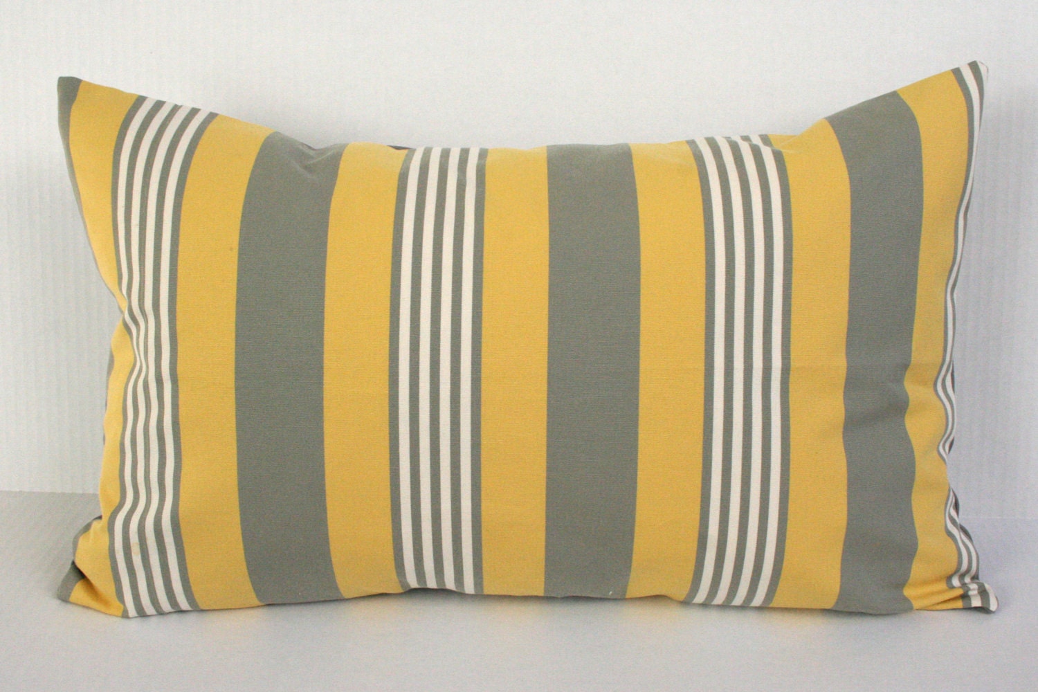 ON SALE Decorative Pillow Cover - Lemon Stripe Lumbar Throw Pillow Cushion Yellow Grey
