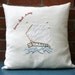 Pillow Cover Come Sail Away Hand-Embroidered on Linen Nautical Ship