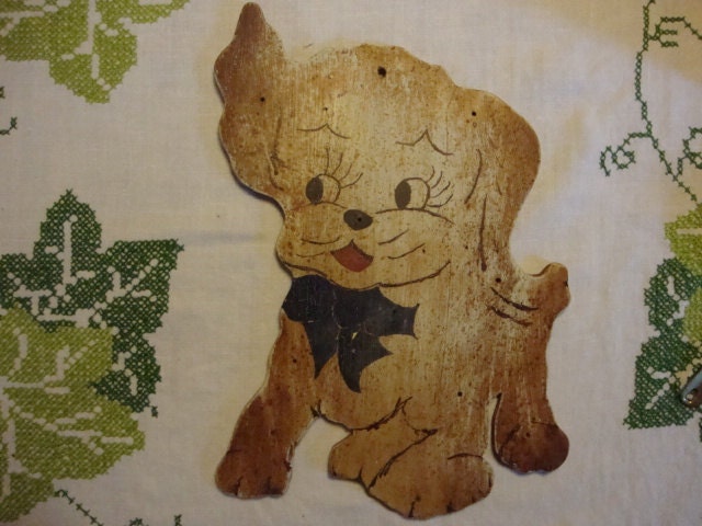 REDUCED Weathered Folk Art Puppy Dog: OOAK Wall Plaque