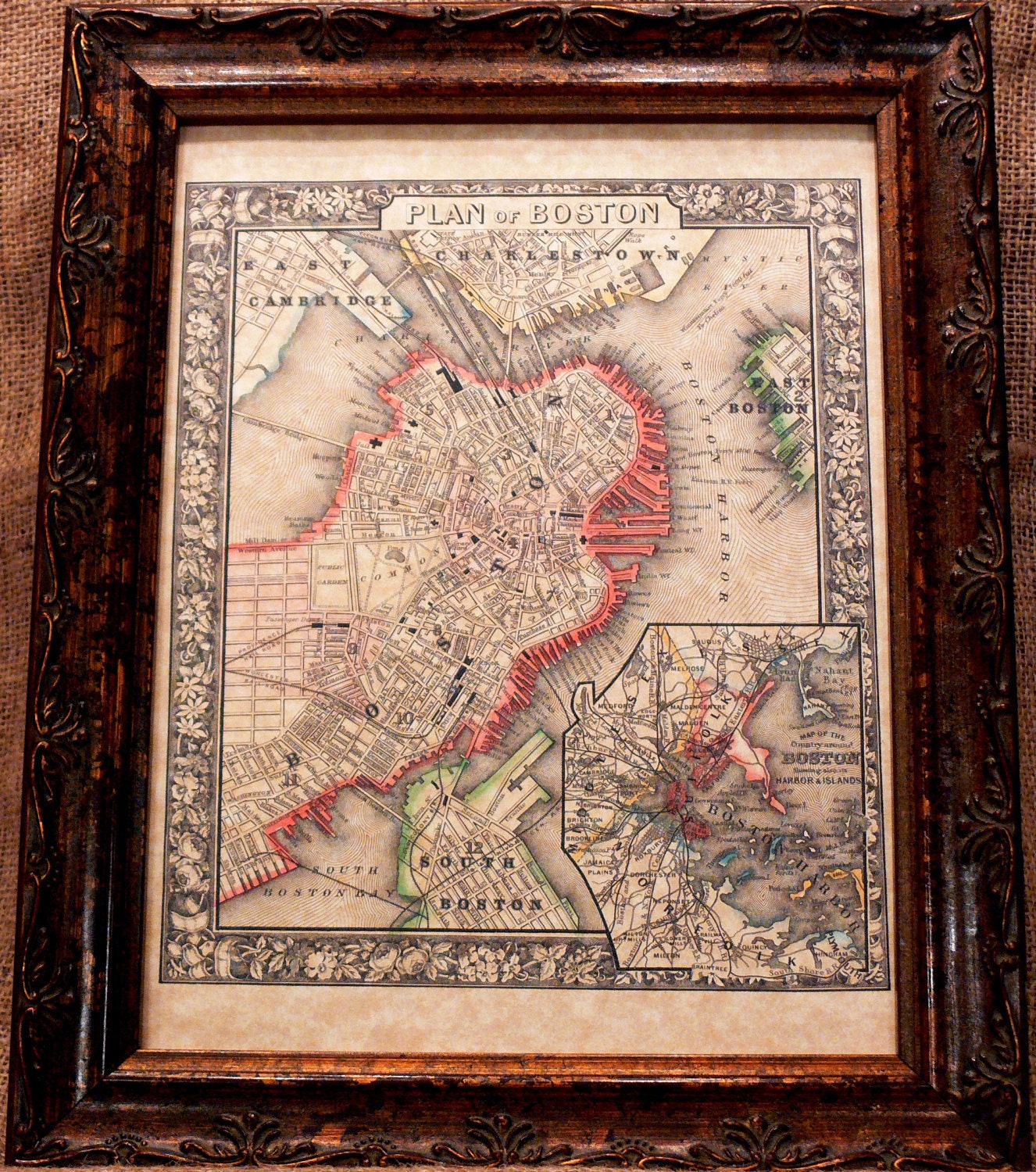 City of Boston Map Print of an 1866 Map on Parchment Paper - apageintime