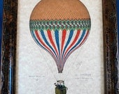 French Le Tricolore Balloon Art Print from 1874 on Parchment Paper