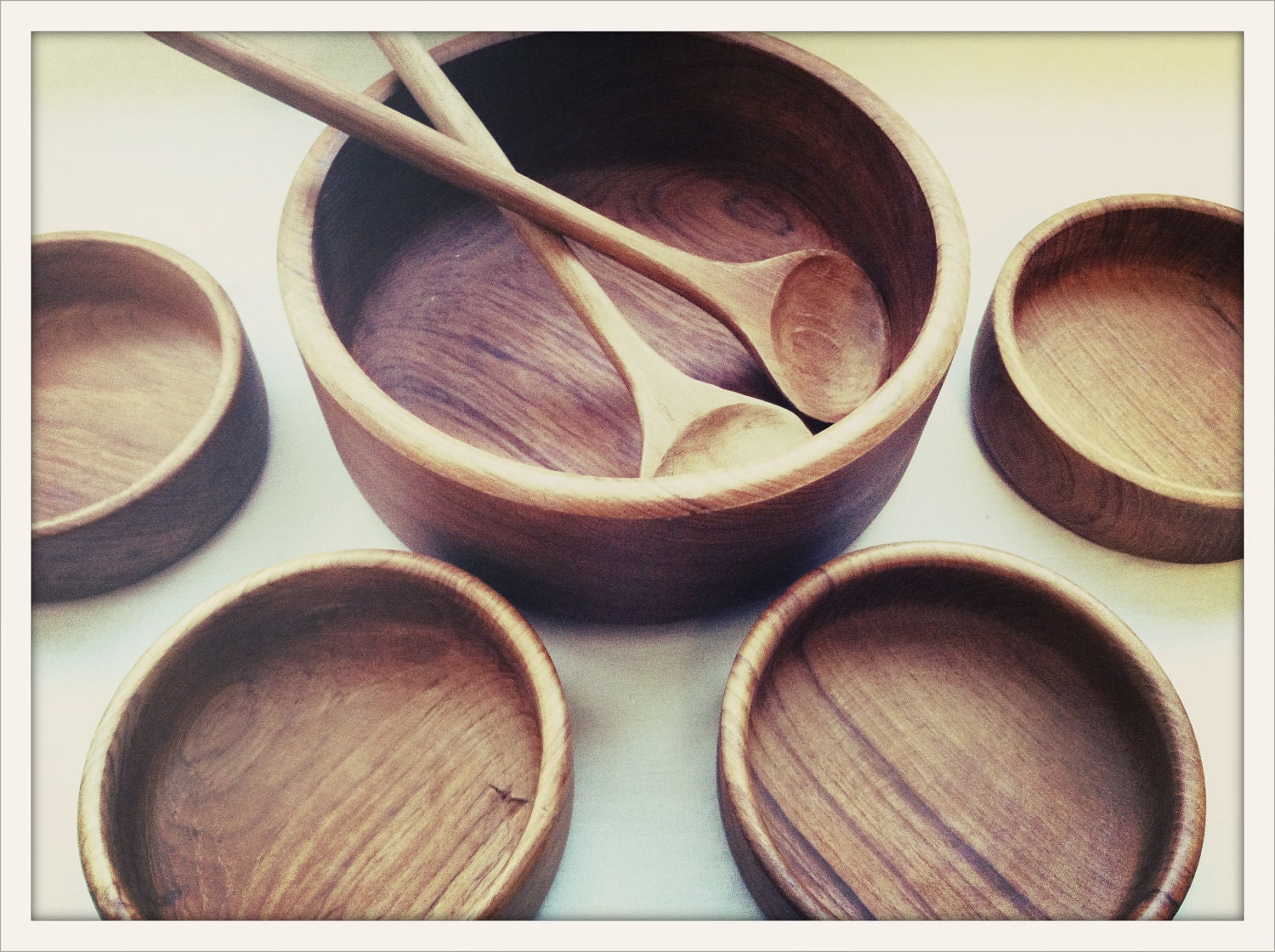 vintage Mid-Century Modern Thai teak wood salad bowl set