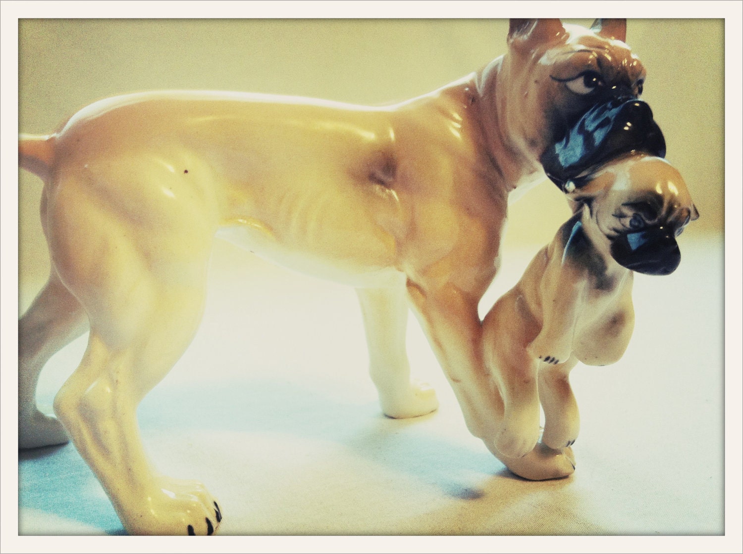 vintage porcelain boxer and puppy figurine