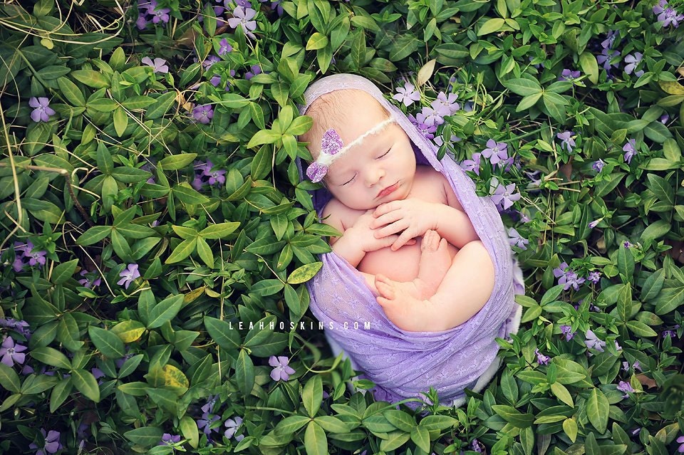 Lavender Tieback Baby  Headband/ Lace wrap Set Newborn Photography Prop