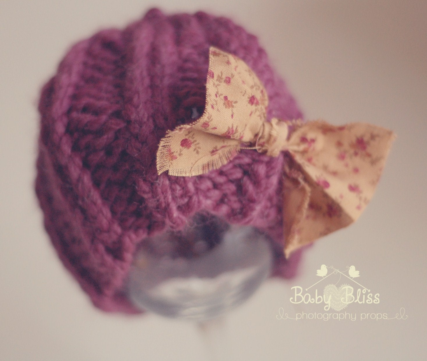 Rustic Plum Cottage Chic Baby Hat, Purple newborn hat, Newborn Photography Props
