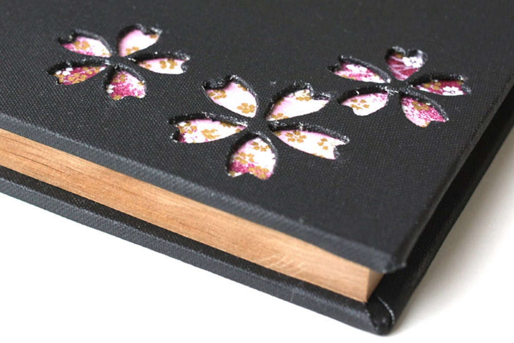 Purple Japanese Sakura on a Black hardcover blank book