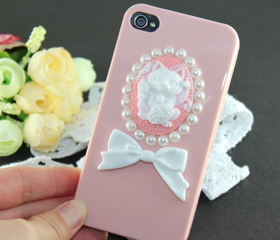 Alice in Wonderland, Cheshire Cat ,pearl,white bowknot Pink Hard Case Cover ----for Apple iPhone 4 Case, iPhone 4s Case, iPhone 4 Hard Case