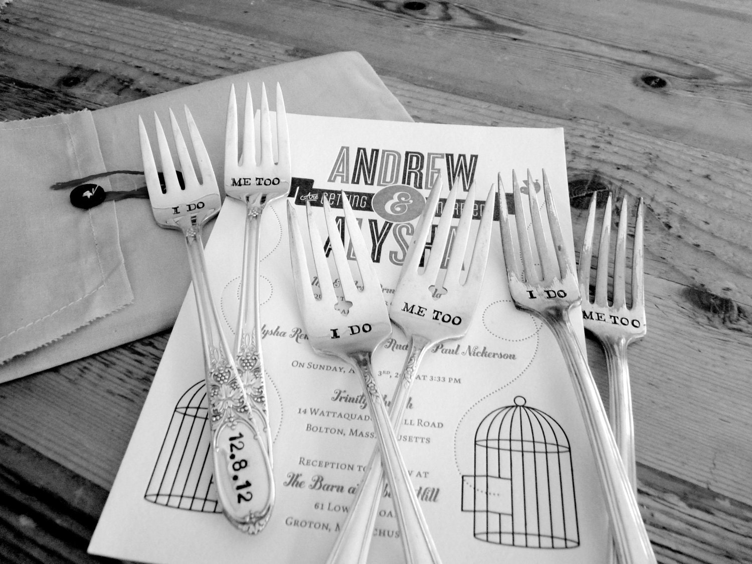 I Do, Me Too Wedding Cake Fork Set - Hand Stamped - Vintage Wedding - Wedding Date on handles