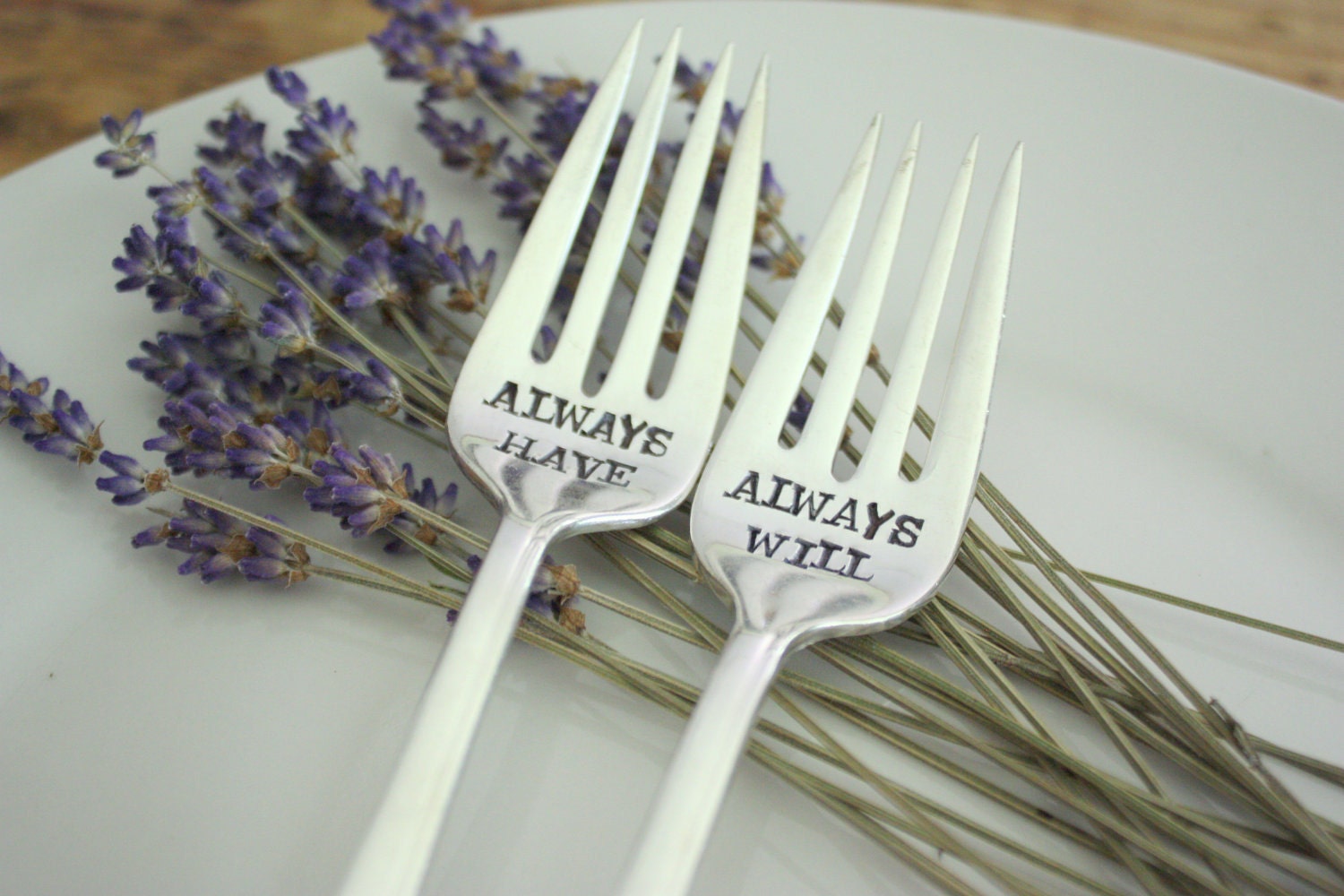Always Have, Always Will Wedding Cake Fork Set  - Hand Stamped - Vintage Wedding