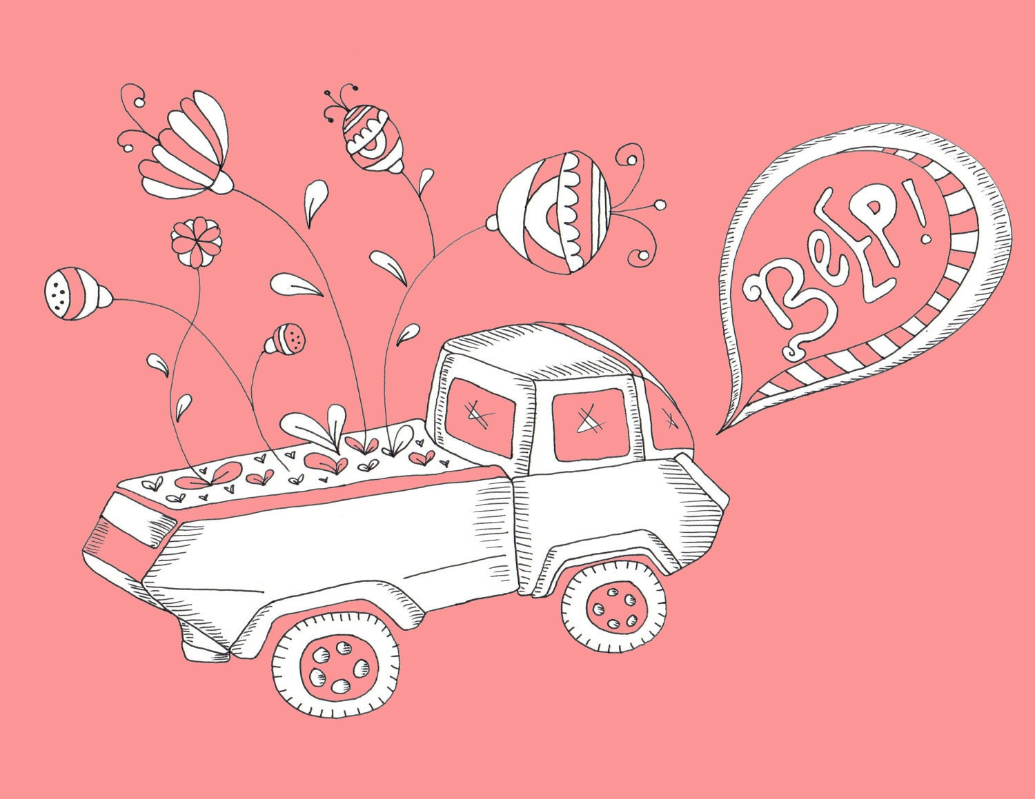 Super SALE - That Little Pink Tonka - Inspired Artists Series - Print