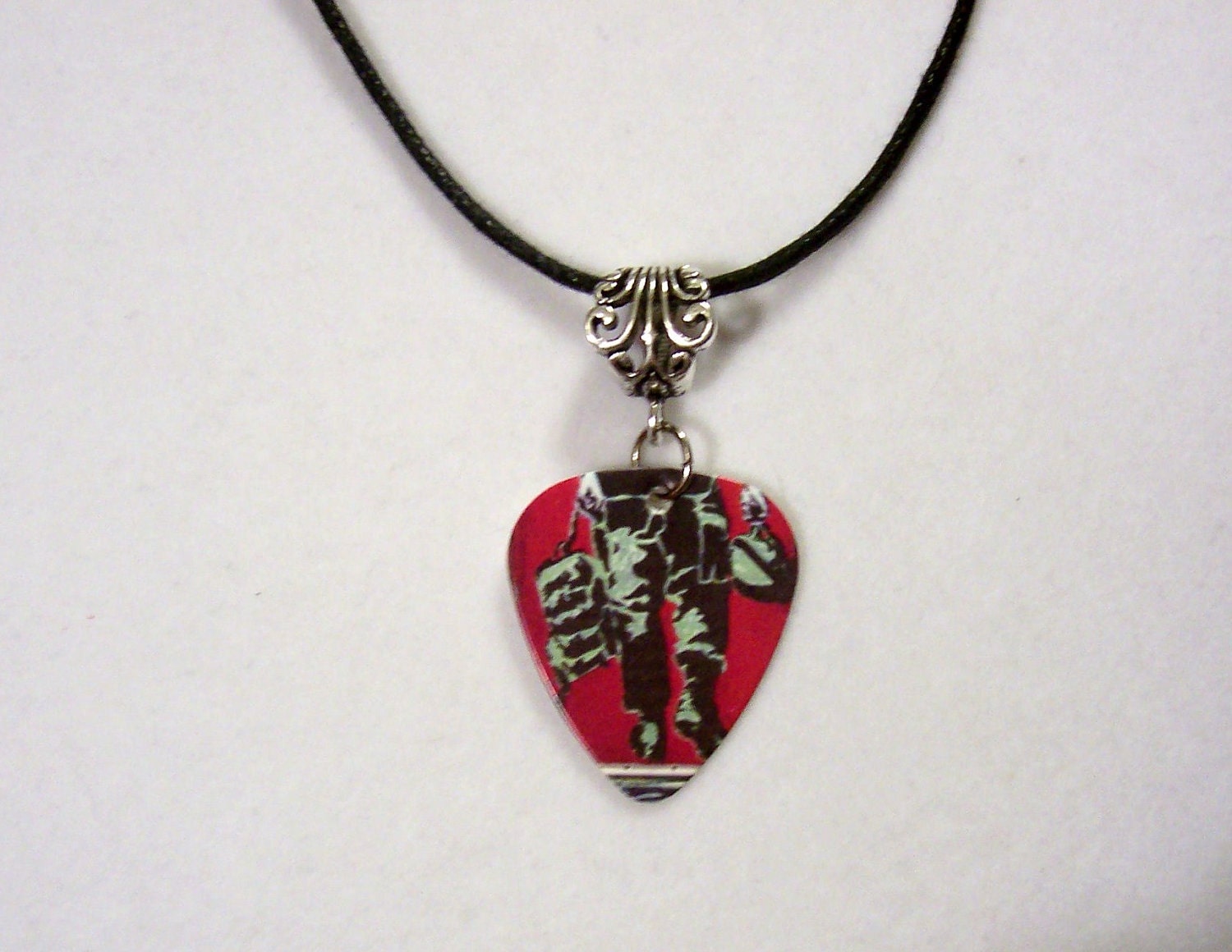 GREEN DAY Necklace/Car Charm "21 Guns" Guitar Pick with Silver Scroll Charm