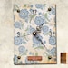 Book Wall Clock -Blue Flowers- vintage inspired, copper and nails