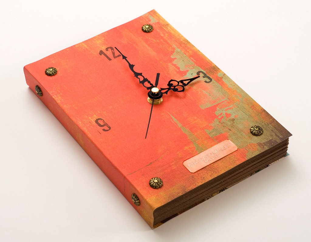Book Wall Clock Deep Red Vintage inspired