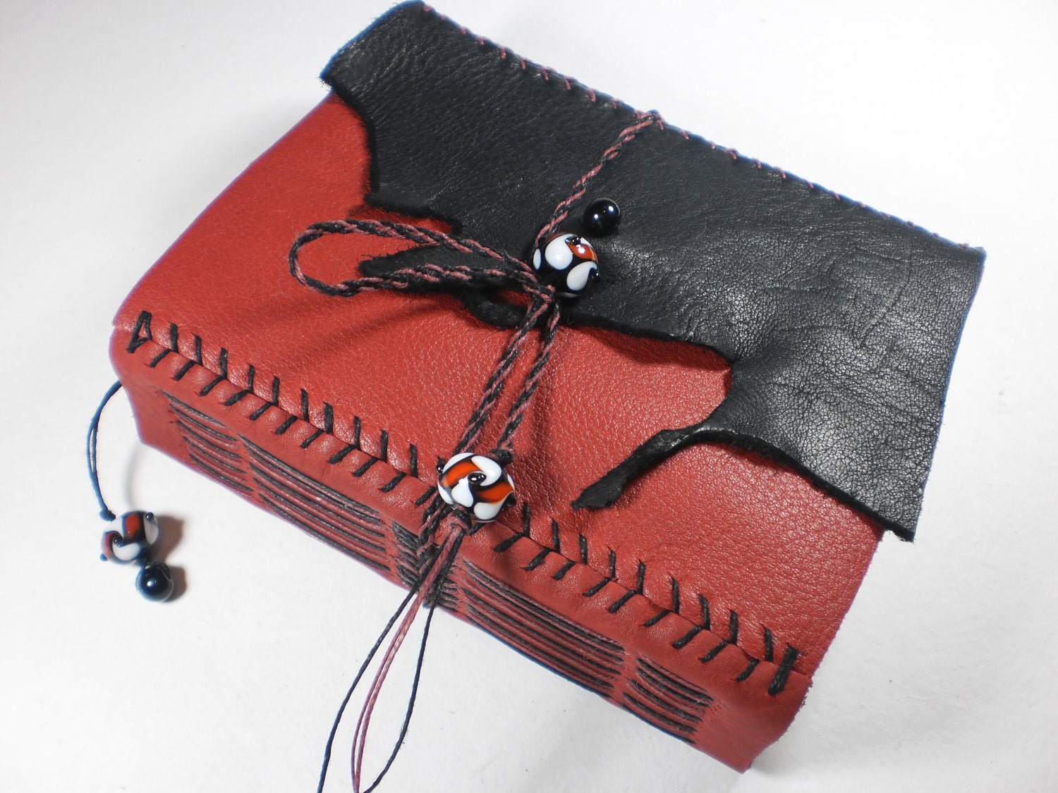Leather Journal Blank Book red and black