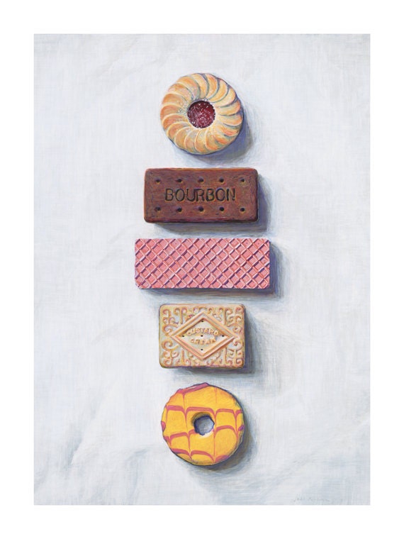 Biscuits in a line. Limited edition giclée print, 30 x 40cm (11.8" x 15.7")