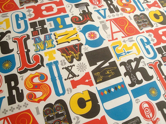 Original Fabric, Woodtype Alphabet, Fat Quarter, Primary Colors