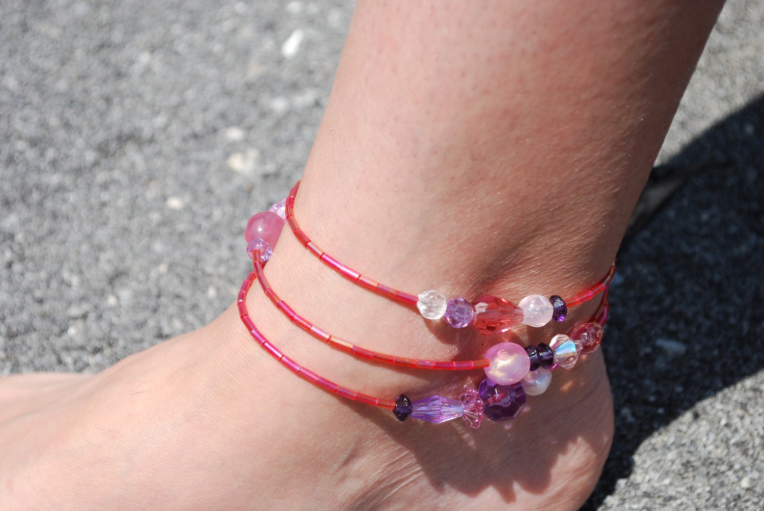 For Jayne Beaded Anklet Bracelet or Necklace in pinks and purple beads ooak