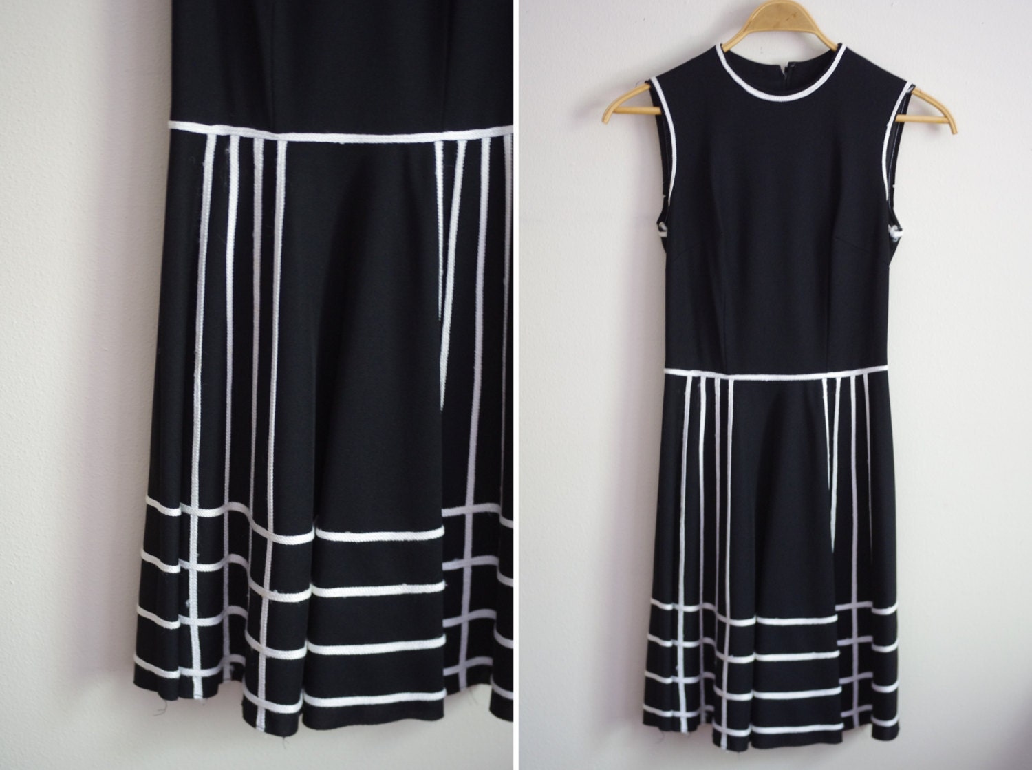 black and white contrast graphic space age GEOMETRIC mod scooter dress 1960s small