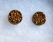 GOLD Titanium Drusy / Druzy Quartz Studs on 14K Gold Filled posts Earrings