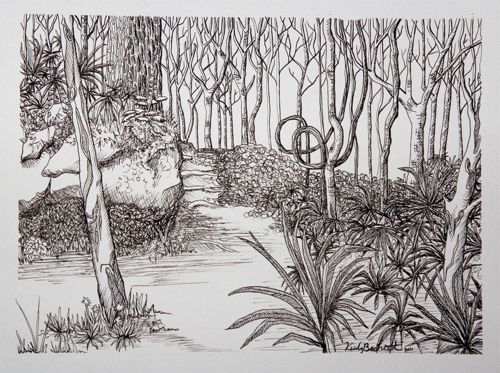 Items similar to ORIGINAL Drawing, FOREST PATH, Ink on Paper, 9x12 on Etsy