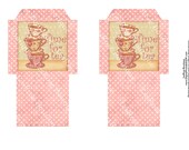 Tea Bag Envelopes. Shabby Cottage Chic Pink Dots with Victorian Tea Cups. Time For Tea. Digital Download No.369 DIY Print and Cut