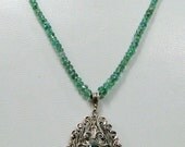 vintage antique Platinum emerald diamond pendant strand necklace - 7428