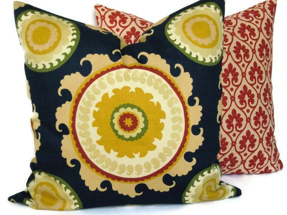 Decorative pillow cover-Throw Pillow - Accent pillow -Duralee Surburban Home-Ponderosa-Sunburst Medallion-Navy Blue