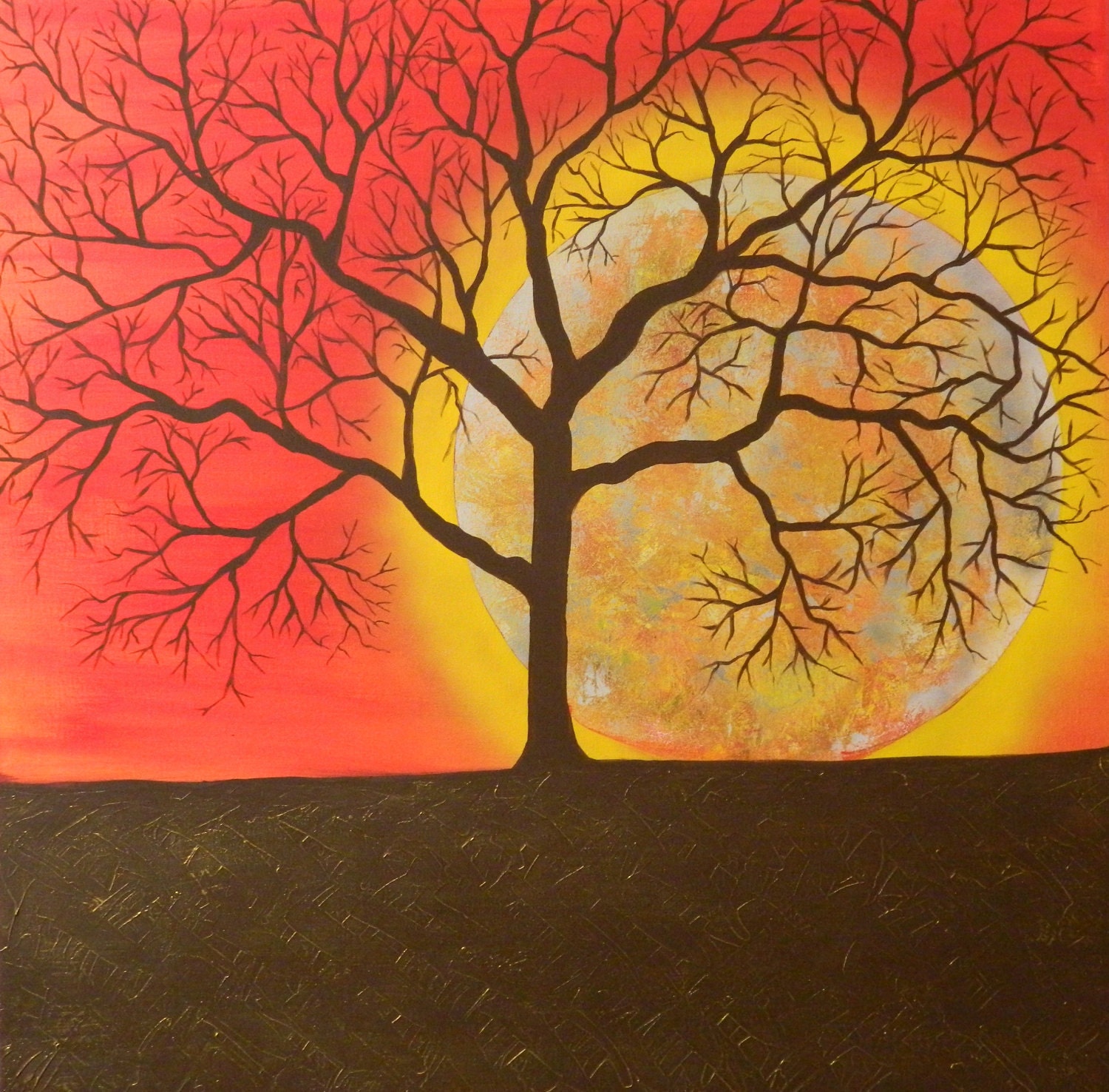 AUTUMN MOON - Original acrylic painting 36" X 36' X 1 1/2" canvas ready to hang,