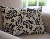 Damask Home Decor Pillow Cover Cream Cotton Black Damask Graphic Floral Print 12 x 16