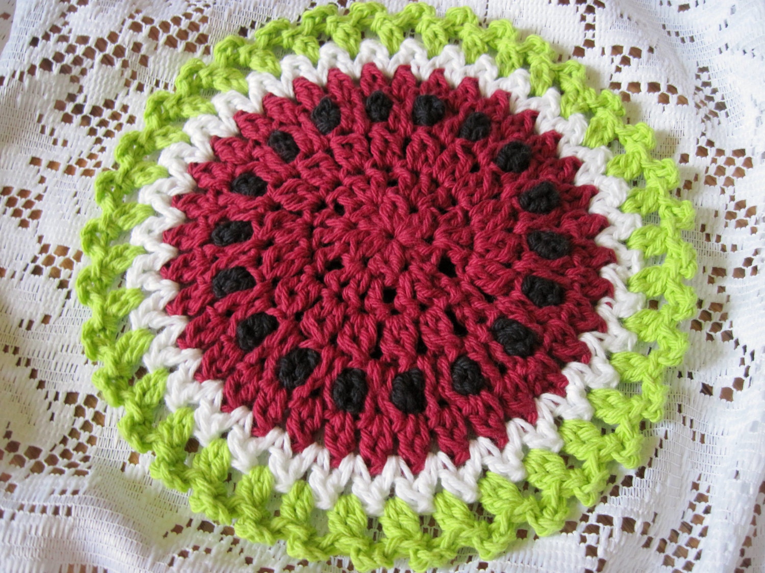 Place Mat & Hot Pad Sets - Watermelon Design - Crochet Pattern - PDF